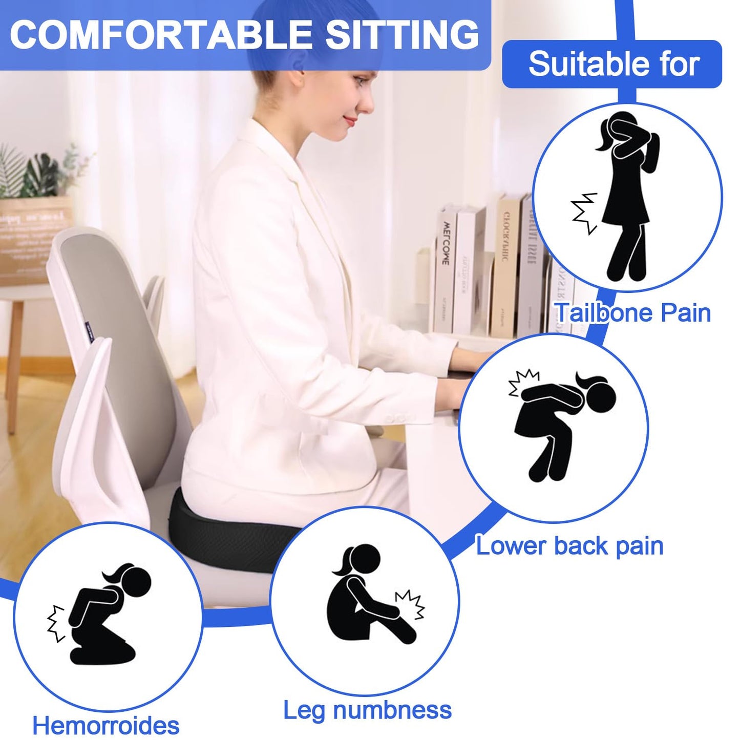 Movstriker Donut Cushion for Hemorrhoids, Doughnut Cushion with Scientific Center Hole & U-Shaped Cutout