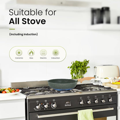 Kitchen Academy Removable Handle Pots and Pans Set - 10 Pieces Green Cookware Set with Removable Handle, RV Induction Cookware Set for Camp