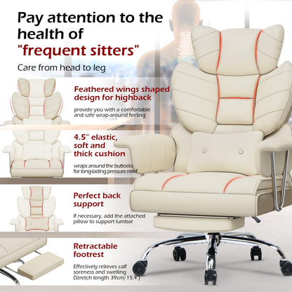 naspaluro High Back PU Leather Ergonomic Computer Recliner, Big Tall Executive Desk Office Chair with Armrests/Footrest