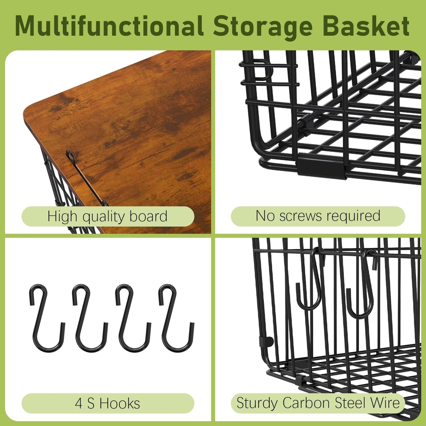 Delamu 2 Pack Potato and Onion Storage, Pantry Organizer and Storage with Wood Top, Kitchen Counter