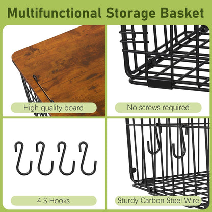 Delamu 2 Pack Potato and Onion Storage, Pantry Organizer and Storage with Wood Top, Kitchen Counter