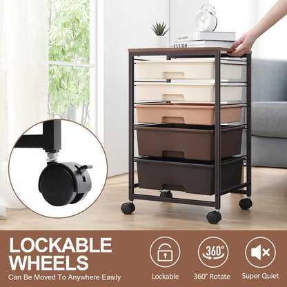 SYKIARIOL Storage Trolley with 5 Plastic Drawers, Rolling Storage Cart on Wheels, Multipurpose Utility Cart Organizer Unit for Living