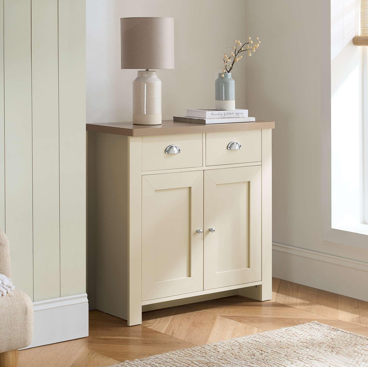 Birlea Highgate 2 Door 2 Drawer Sideboard Cream & Oak Effect