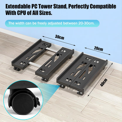Updated Version Computer Tower Stand with Rolling Caster Wheels, Adjustable PC Tower Holder for Floor Carpet Gaming PC Case