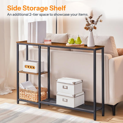 HOOBRO Narrow Console Table, 114 cm Behind Sofa Table with Shelves, Slim Hallway Table with Storage, Hallway Display Shelf, for Living Room, Foyer