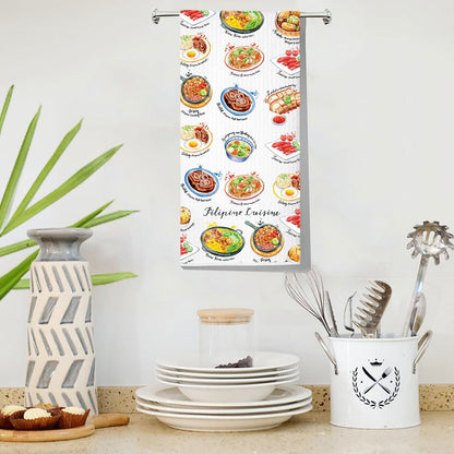LEVLO Filipino Cuisine Kitchen Towel Philippines Travel Gifts Philippines Culture Dish Towels Filipino Housewarming Gift (Filipino Cuisine Towel)