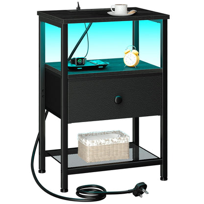 LOAKEKEL Bedside Table, Side Table with Charging Station, Bed Side Table