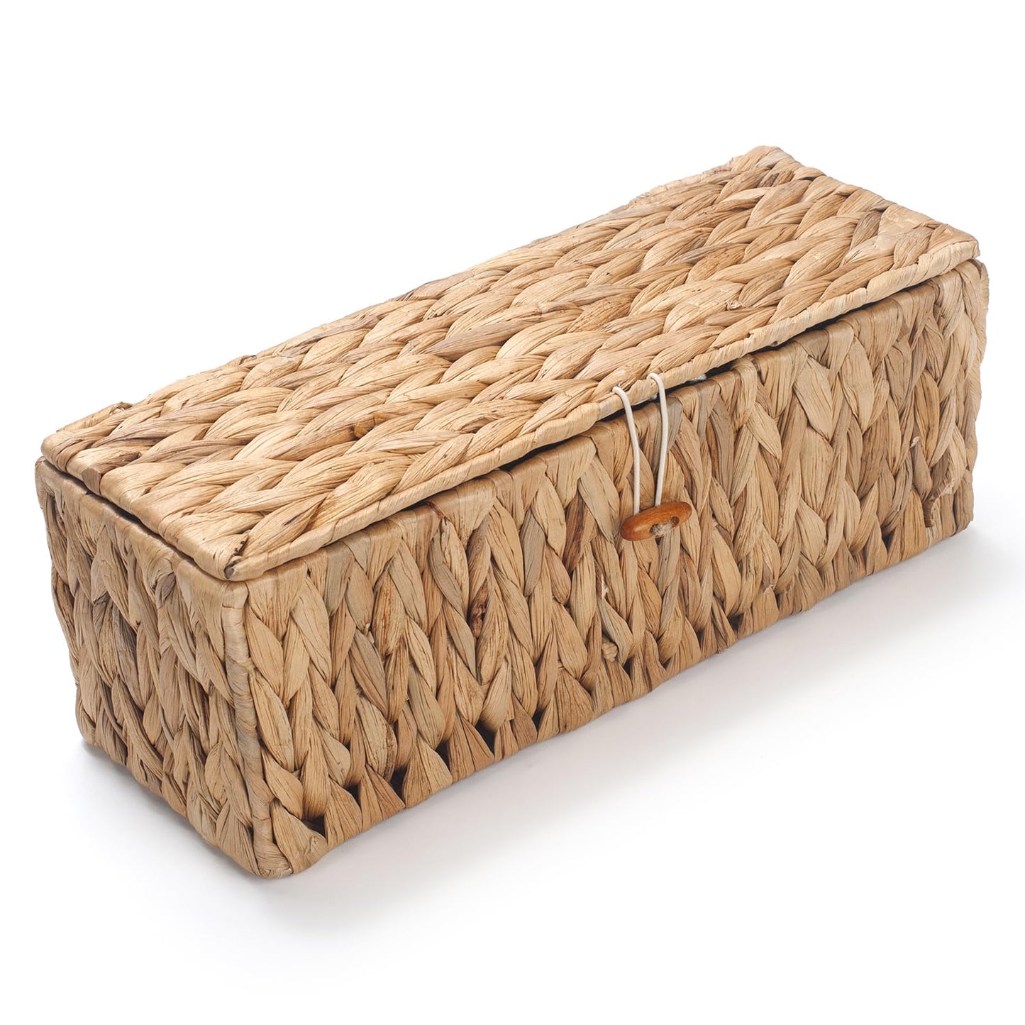 Wicker Bathroom Basket with Lid, Water Hyacinth Toilet Tank Basket with 3 Compartments, Woven Storage Box for Bathroom Organizer (33.5 x 13 x 11.5 cm)