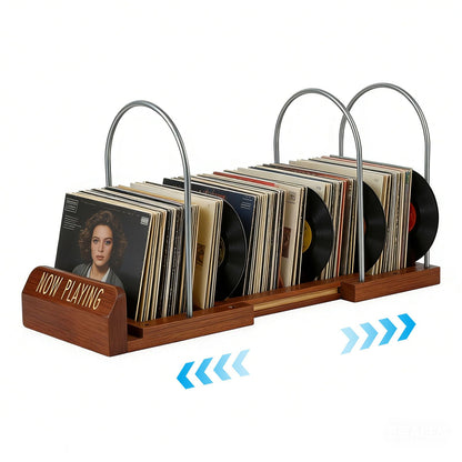 Clyfanesy Vinyl Record Holder for 50 LPs, Wooden Now Playing Display Stand
