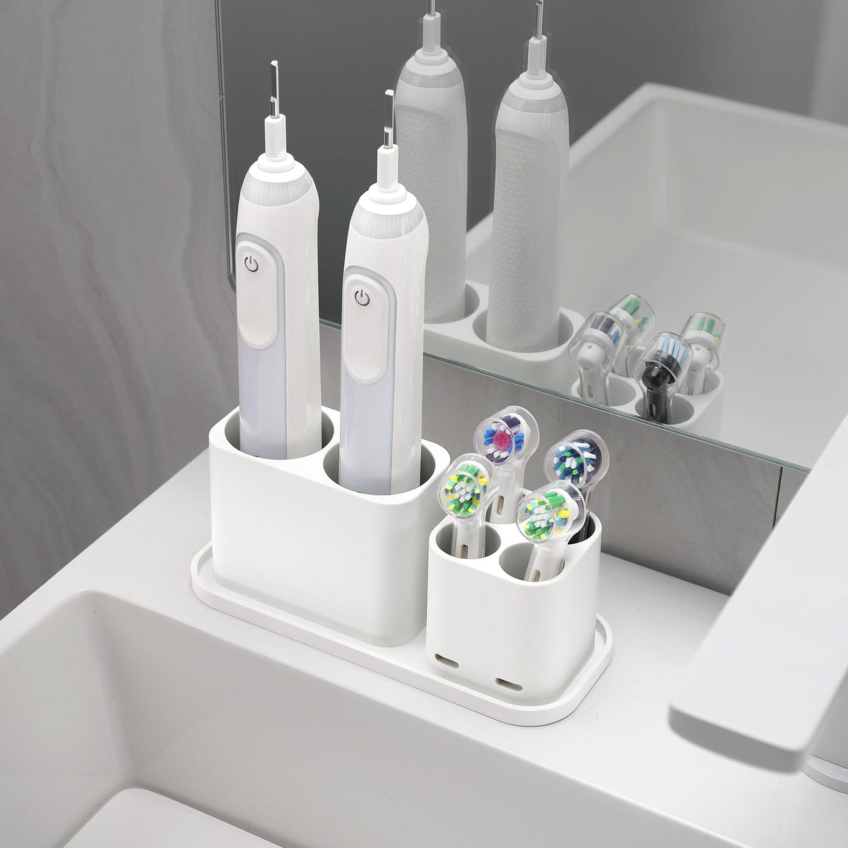 ALOCEO Electric Toothbrush Holder, Bathroom Toothbrush Holder 6 Compartments Multifunctional Toothpaste Caddy Toothbrush Organizer for Electric