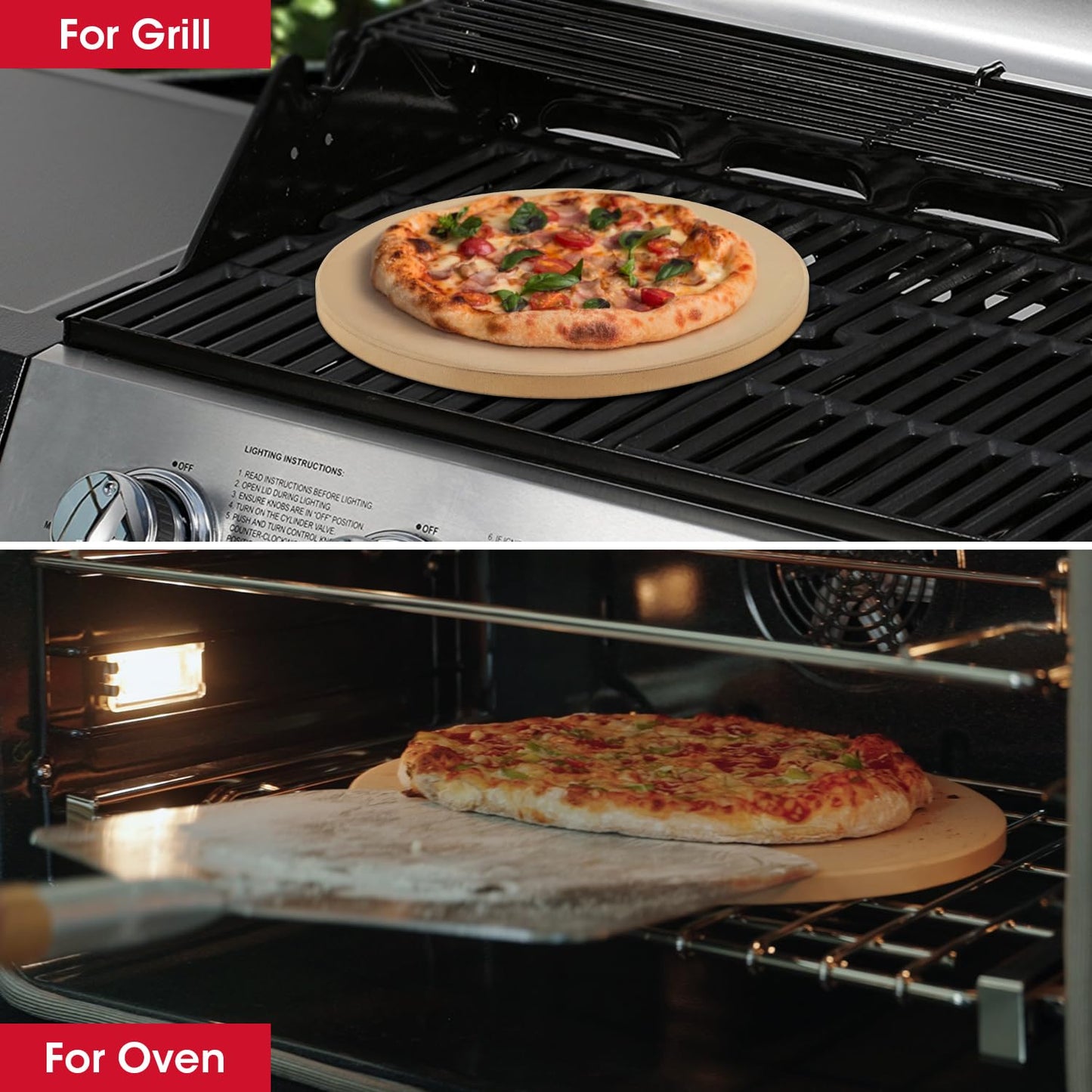 Unicook Pizza Stone, Large Cordierite Baking Stone for Oven and BBQ, Heavy Duty Grill Pizza Slab with Scraper, Ideal for Baking, Round, Dia: 40.6cm