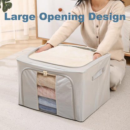Goesort 3 Pack Clothes Storage Boxes with Steel Frame Support, 66L Moving Bag Wardrobe Storage Organiser Packing Boxes for Moving House with Clear