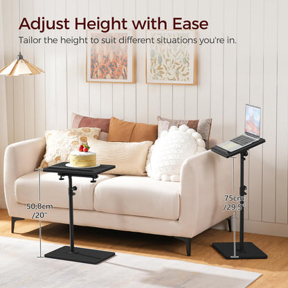 MAHANCRIS 360° Rotating End Table, Height-Adjustable Side Table, C-Shaped Side Furniture, Bedside Table, Snack Holder with Phone and Tablet Slot