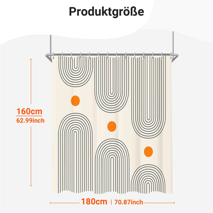 Lerores Shower Curtain 180 x 160 cm Geometric Curve, Weighted Hem, Anti-Mould Textile, Water-Repellent