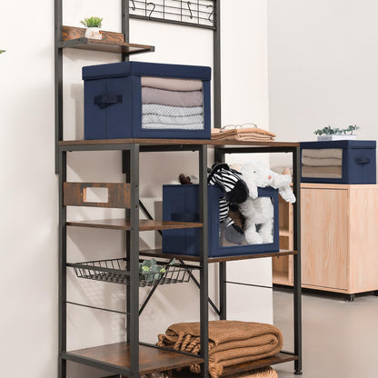 Homsorout Foldable Storage Boxes with Lids - 4 Pack Storage Cubes with Transparent Window Fabric Storage Organiser Box for Clothes, Books, Wardrobe