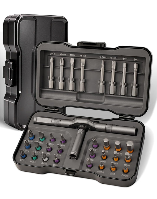 32 in 1 Magnetic Screwdriver Set, Ratchet Screwdriver Set, DIY Combination Flexible Shaft, Detachable T Ratchet Handle, Magnetic S2 Steel Bits, for