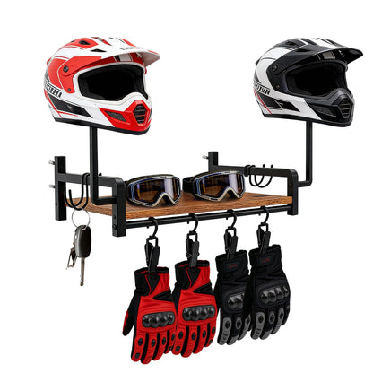 Motorcycle Helmet Holder Wall Mount, Stand for 2 Helmets with 4 Glove Hooks