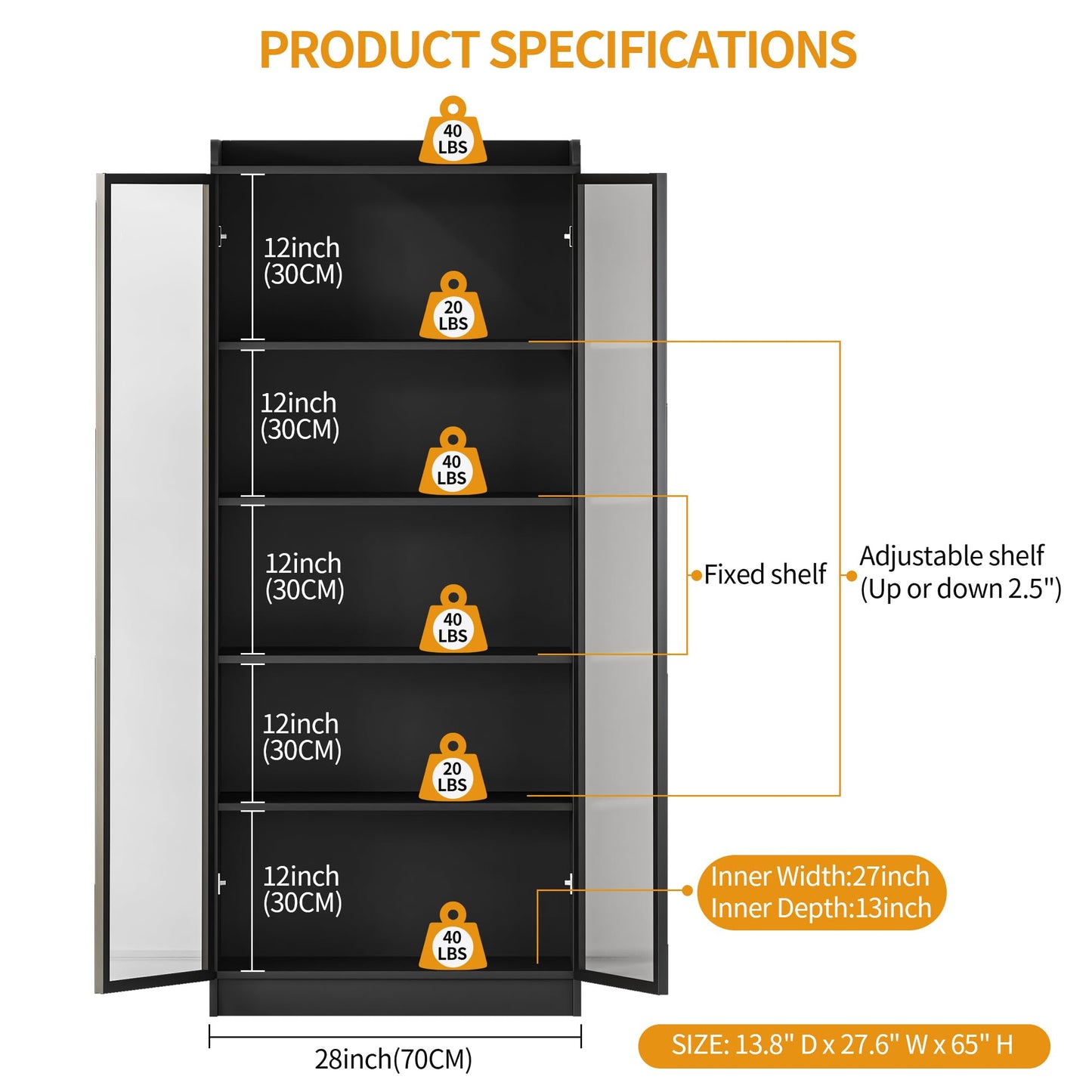 Lvifur 5-Tier Display Cabinets with LED Lights and Human Body Sensor,Black