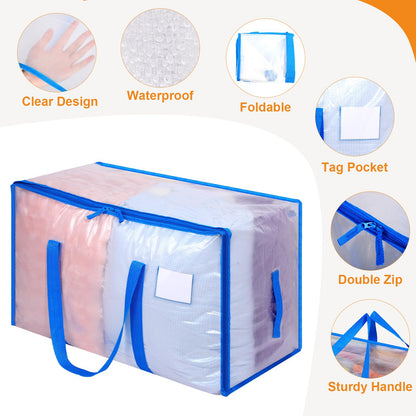 Dntorx 6 Pack 105L Moving Bags Clothes Storage Bags Drom Packing Box, Blue