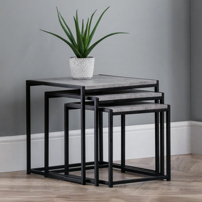 Julian Bowen Staten Nest Of 3 Tables, Concrete Effect