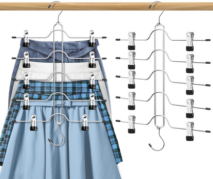 Skirt Hangers with Clips for Woman, 5 Tier Pants Skirt Hangers, 2 Pack