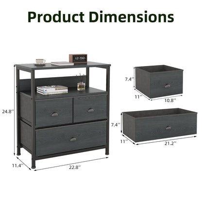CAIYUN Bedside Table Cabinet with 3 Drawers for Bedroom, Nightstand Sofa Sid with Storage for Living Room, End Table with Metal Frame and Open Shelf