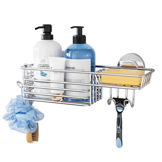 TAILI Shower Caddy Suction Cup with Hooks & Soap Holder Heavy Duty Bathroom Shower Organizers Max Hold 10KG Removable Bathroom for Shampoo Toiletries