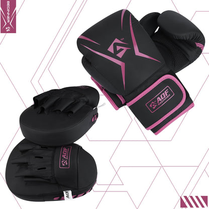 AQF Kids Boxing Gloves and Pads Set - Junior Boxing Set For Kickboxing & MMA Muay Thai Punching Gloves With Curved Pads For Martial Arts Training