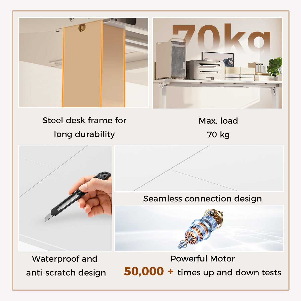 Klicelor Height Adjustable Electric Desk, 2 Memory Buttons, 140x80cm