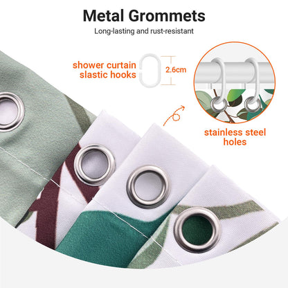 Lerores Shower Curtain, 240 x 180 cm, Green Leaves, Weighted Hem, Anti-Mould Textile, Water-Repellent