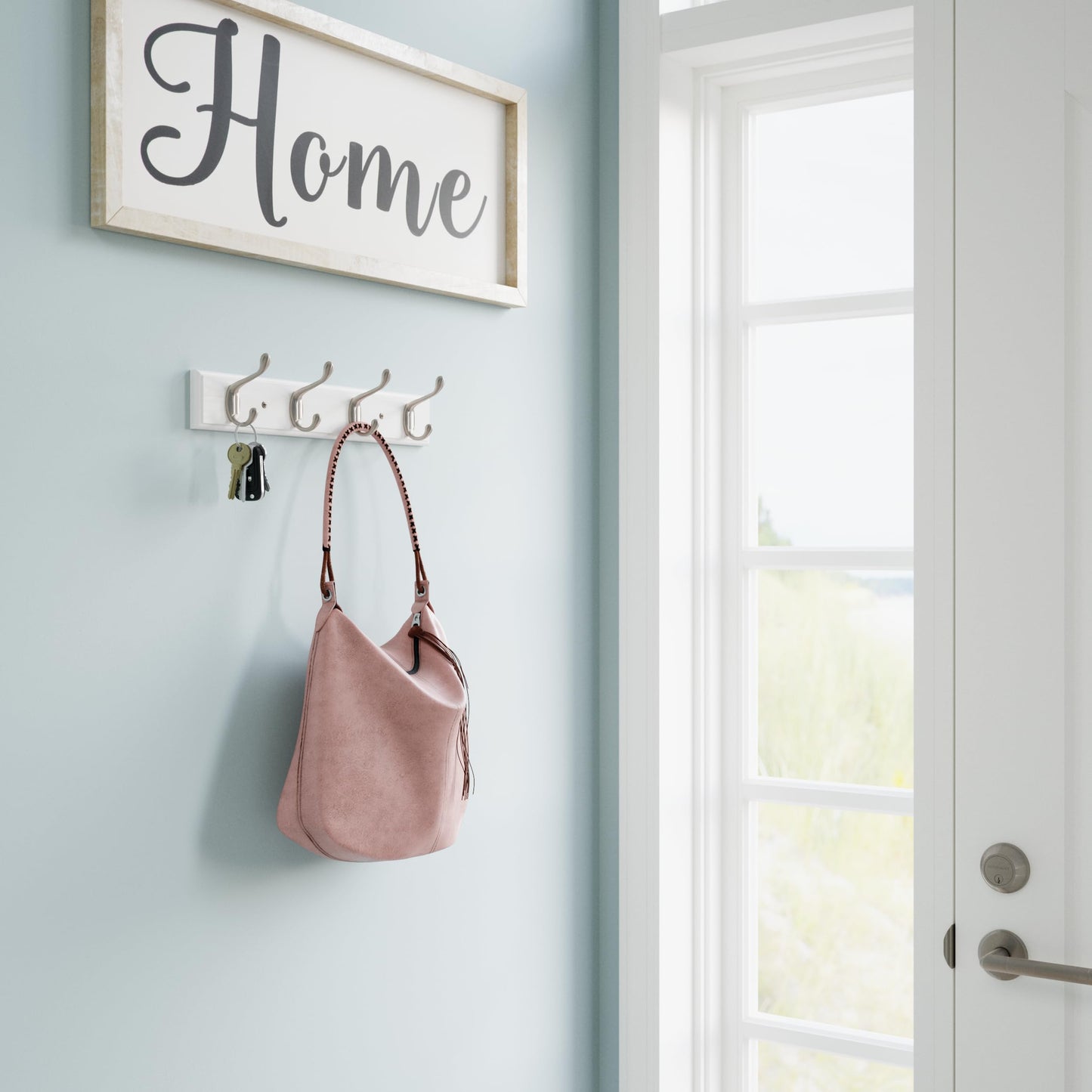 Franklin Brass Casual Curve Wall Mounted Pure White 16 in. Coat Rack, 4 Nickel Hooks, B46717K-PMN-C