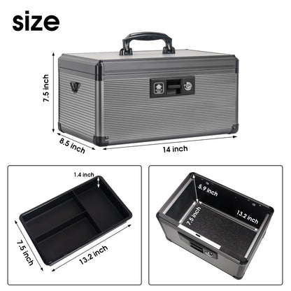 ZORVIDSON Medicine Lock Box with Key,Portable Medication Lock Box with Handle, Medicine Storage Box with Removable Tray for Home, 35.5 * 21.5 * 19 cm