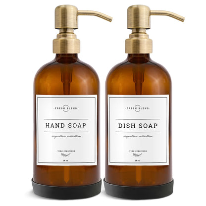 Vine Creations Glass Soap Dispenser, 2 Pack Kitchen Soap Dispenser Set with Stainless Steel Pump