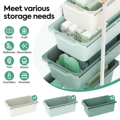 KINGBOARD 4 Drawers Storage Trolley on Wheels, Green