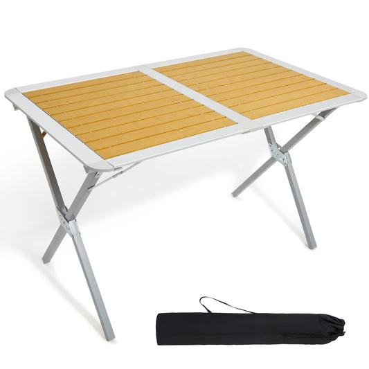 TIMBER RIDGE 110x70cm Folding Camping Table, Aluminium Roll Up Garden Table, Foldable Picnic Table with Slatted Top for 4-6 People, Fold up Table with