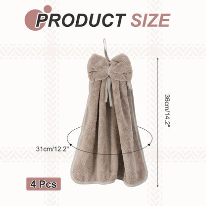 sourcing map 4Pcs Bow Hand Towels with Hanging Loop, 14.2" x 12.2" Soft Coral Fleece Microfiber Bowknot Hanging Hand Dry Towels Quick Dry and