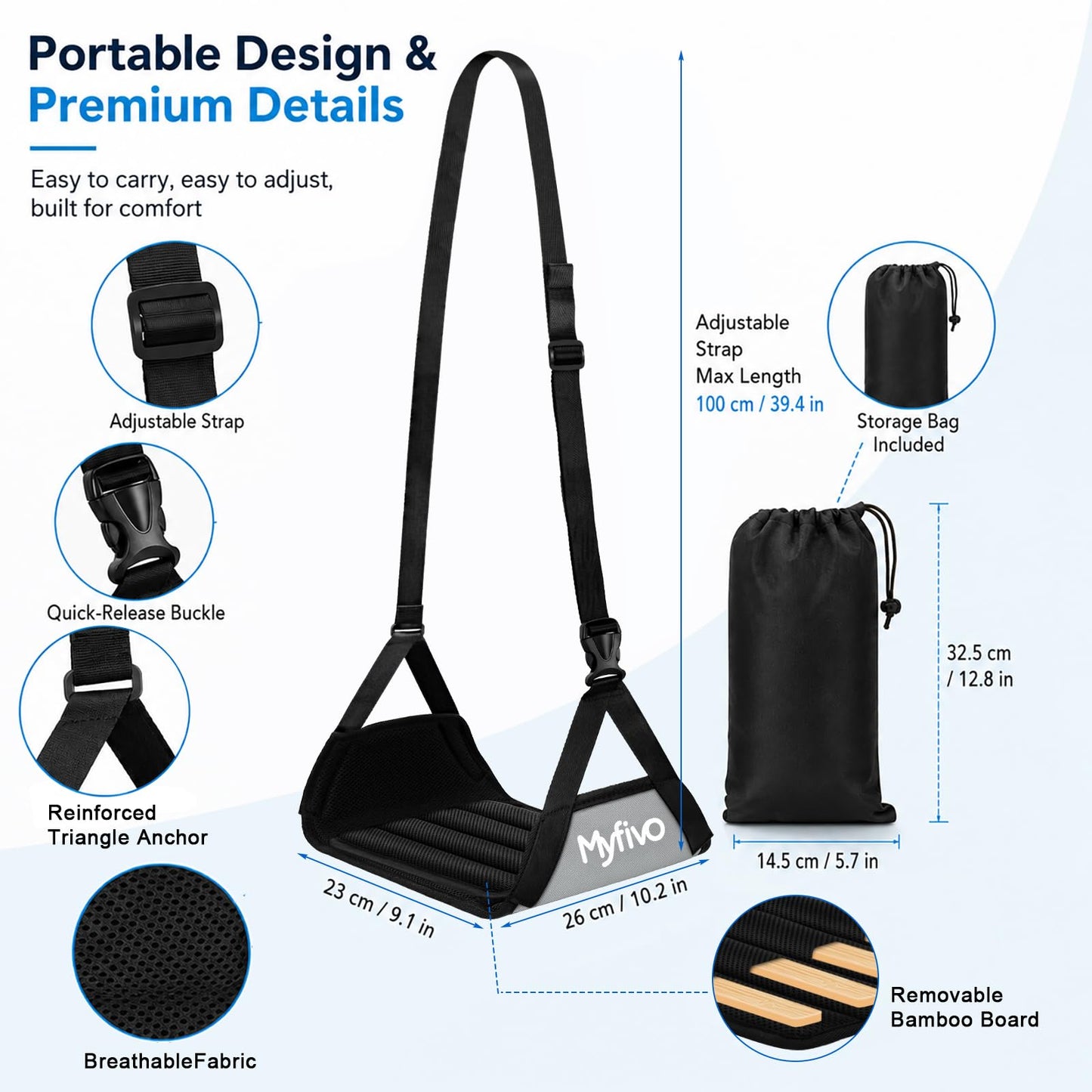 Myfivo Foot Hammock for Flight, Adjustable Travel Foot Rest for Airplanes