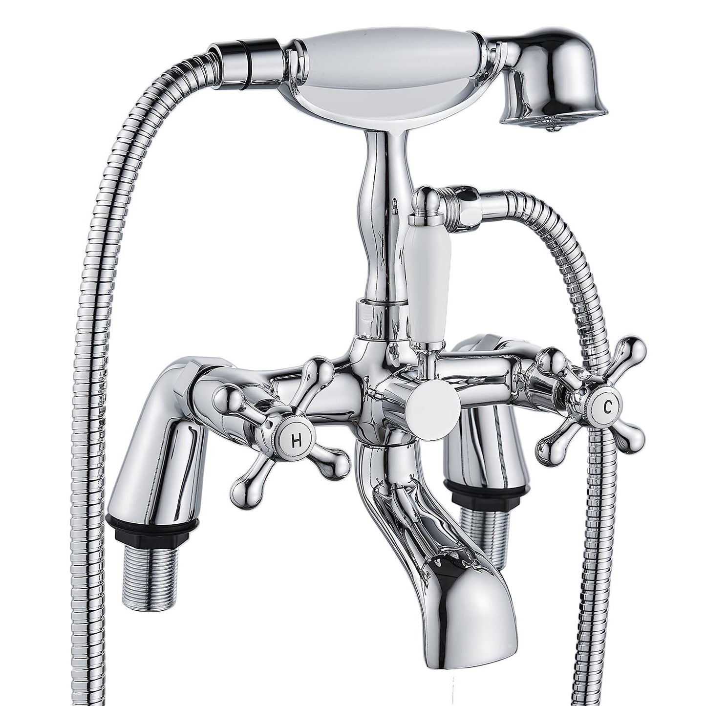 Victorian Bath Taps with Shower,Luckyhome Traditional 1/4 Turn Dual Lever Bathroom Tub Tap Mixer,Chrome