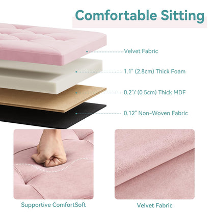 BRIAN & DANY Ottoman Storage Box Velvet Foldable Storage Ottoman Bench with Lid for Living Room, 80 x 40 x 40 cm, Pink