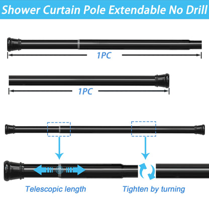 1PC Extendable Curtain Pole Shower Curtain Rail No Drill Tension Rod Extra Long Telescopic Pole for Living Room,Bedroom