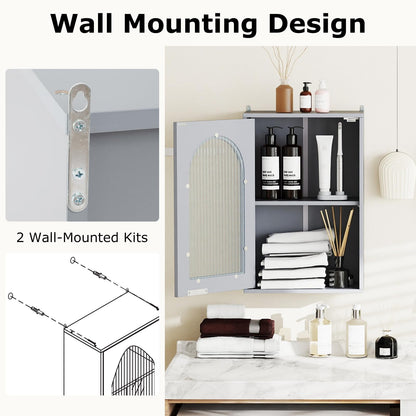 RELAX4LIFE Bathroom Wall Cabinet, Wall-Mounted Storage Cupboard with Tempered Glass Door and Adjustable Shelf