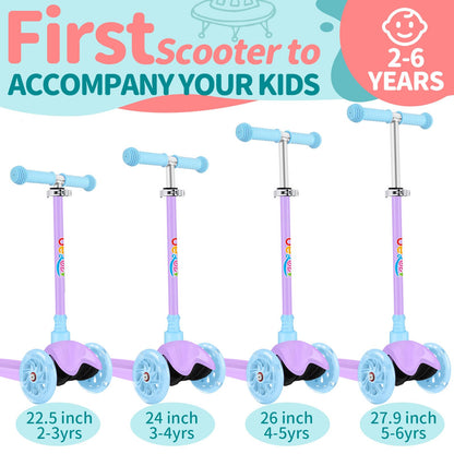 BELEEV Scooter for Kids Ages 2-6, 3 Wheel Scooter for Children Toddlers Girls Boys, Light-Up Wheels, 4 Adjustable Height, Lean to Steer, Non-Slip