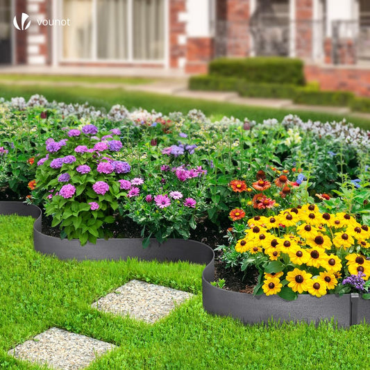VOUNOT PE Garden Edging 20 Metres with 12 Anchor Pegs Flexible Lawn Edging Natural Look Height 13 cm Thickness 4 mm Grey