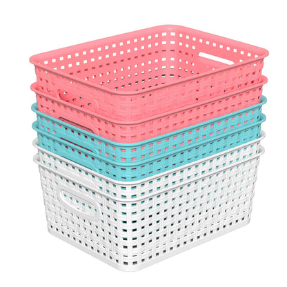 Tstorage Weave Organizer Plastic Storage Baskets, 6 Pack