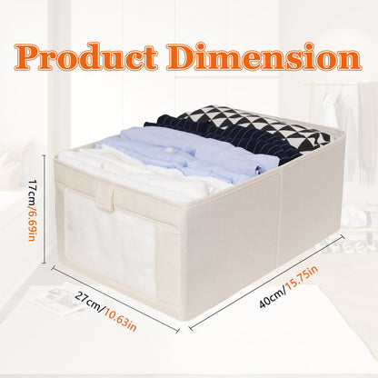 IHOMAGIC 4Pcs Wardrobe Storage Organiser with Handles, Foldable Storage Baskets in Linen, Multi-functional Storage Boxes for Clothes, Snacks, Books