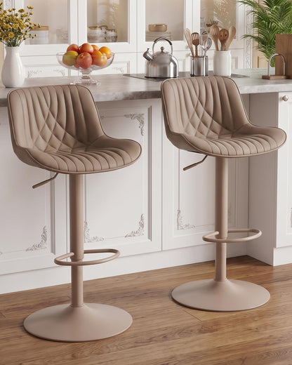 YOUTASTE Bar Stools Set of 2, Breakfast Bar Chairs with Back, PU Leather Kitchen stools, Swivel Height Adjustable Barstools, Modern (All Khaki)