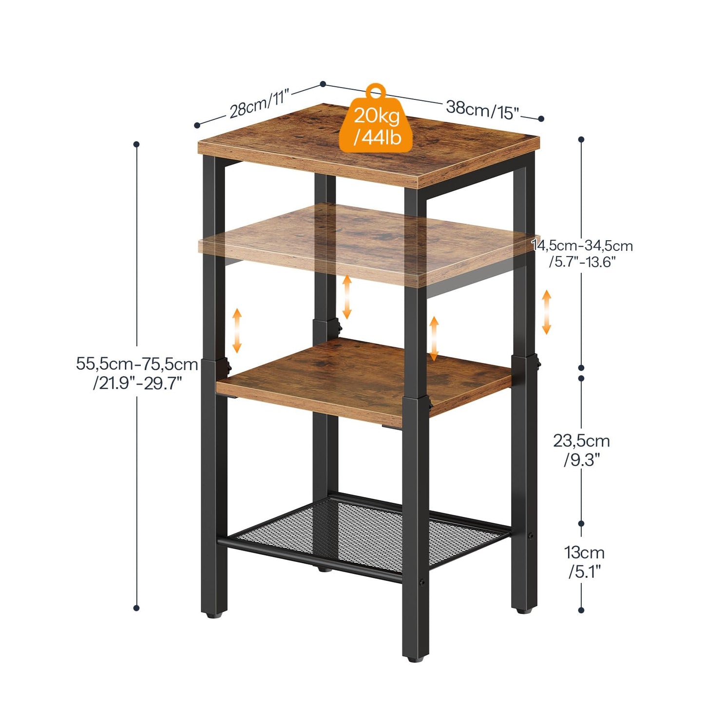 HOOBRO Tall Side Table, Adjustable Heigh Narrow Bedside Table, 3-Tier Small Hallway Table Telephone Table, Small Coffee Table for Hallway