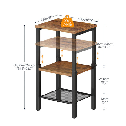 HOOBRO Tall Side Table, Adjustable Heigh Narrow Bedside Table, 3-Tier Small Hallway Table Telephone Table, Small Coffee Table for Hallway