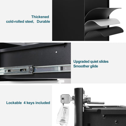 LVSTEEL Lockable 3-Drawer Metal Filing Cabinet on Wheels, Fully Assembled Mobile Office Storage for A4/Letter/Legal