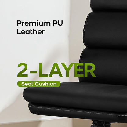 LukkDys Executive Office Chair with Flip-Up Armrests, 3-Stage Lumbar Support, Ergonomic Mid Back PU Leather Swivel Chair